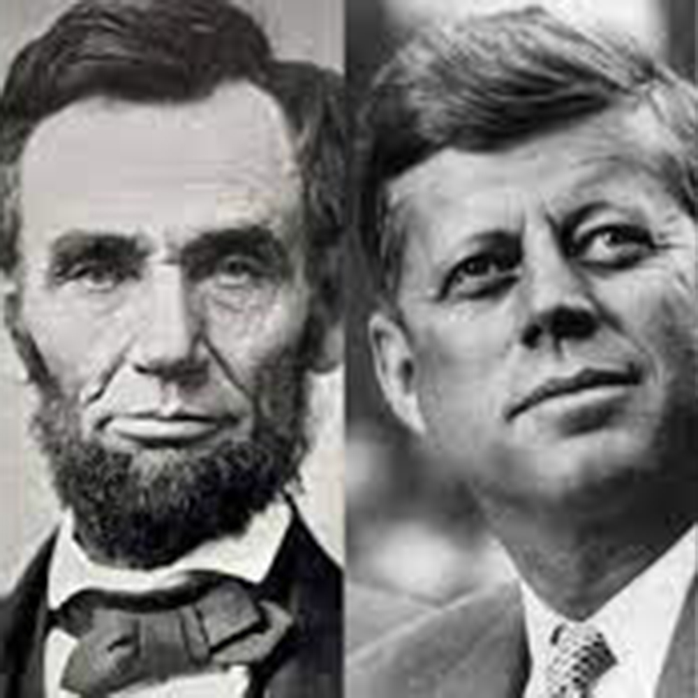 Black and white headshots of Abraham Lincoln and JFK