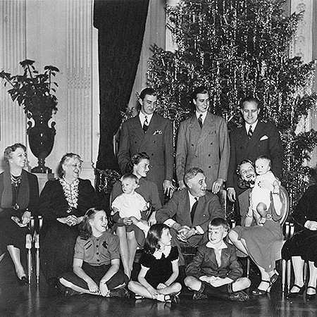 Archival photo of the Roosevelt family at Christmas