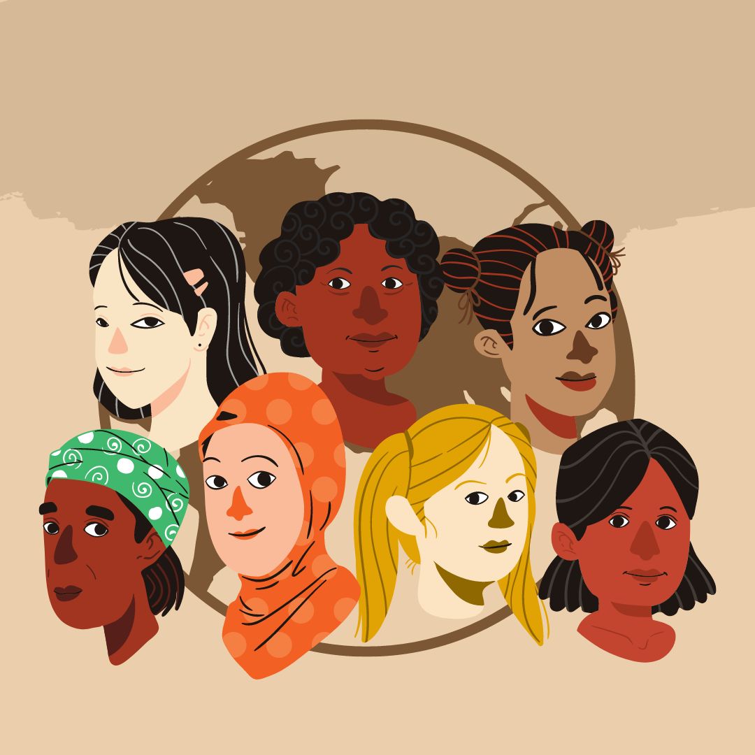 illustration of heads of children of many cultures in a circle